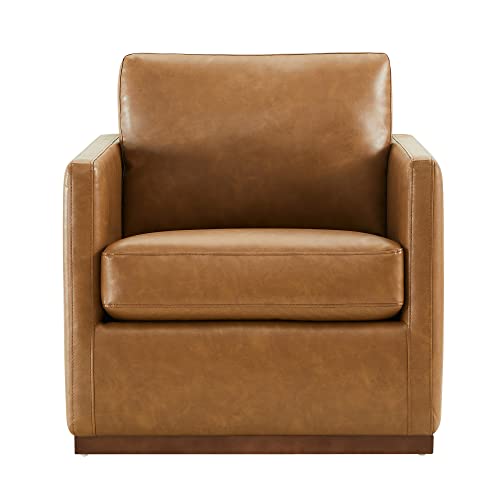 CHITA Faux Leather Swivel Accent Chair, Wood Frame, Fully Assembled, White | Leather Arm Chair with 360° Swivel Solid Wood Base, Mid Century Modern Living Room Chair, 33"Dx30"Wx33"H, 300 Lb Capacity