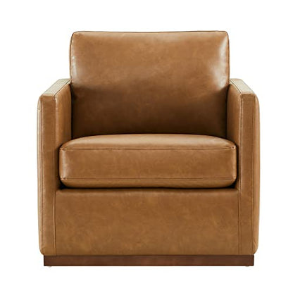 CHITA Faux Leather Swivel Accent Chair, Wood Frame, Fully Assembled, White | Leather Arm Chair with 360° Swivel Solid Wood Base, Mid Century Modern Living Room Chair, 33"Dx30"Wx33"H, 300 Lb Capacity