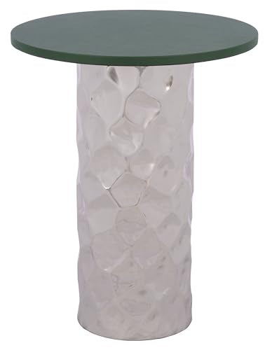 SAFAVIEH Home Collection – Hasu Green Faux Leather & Silver Metal Side Table, Round Top Accent Table (FOX5534A)