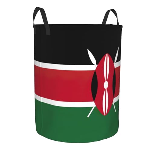 Flag Of Kenya Printing Personalized Circular Dirty Clothes Hamper-Standable Design Works In Bathroom & Closet