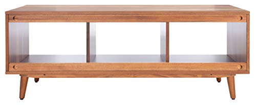 SAFAVIEH Cricket TV Stand for up to 55" Flatscreen – Natural Acacia, Open Shelf Design, Entertainment Media Console (MED5002A)