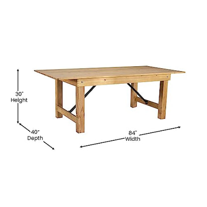 HERCULES 7' x 40" Rectangular Antique Rustic Solid Pine Folding Farm Table, Light Natural