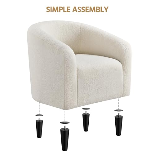 Yaheetech Sherpa Accent Chairs, Compact Furry Barrel Chairs with a Curved Silhouette for Small Spaces, Living Room, Bedroom, Ivory