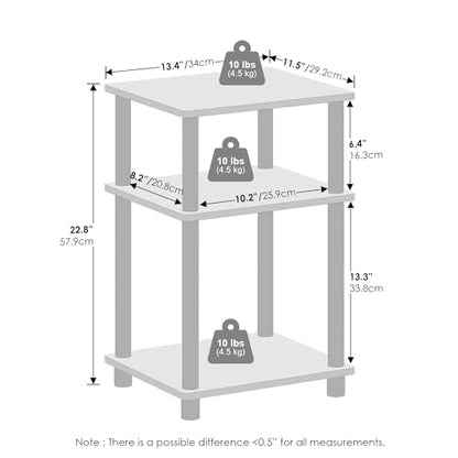 JUST Side Table, 3-Tier End Table, Open Shelves Night Stand, Bedside Table, Toolless Assembly, for Living Room, Bedroom, Bathroom, White
