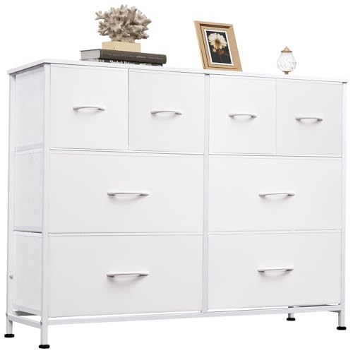 Wide Dresser for Bedroom, 8 Drawer Chest of Drawers, White, view 2