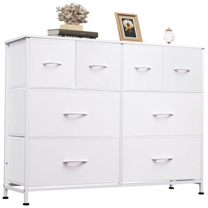 Wide Dresser for Bedroom, 8 Drawer Chest of Drawers, White, view 2