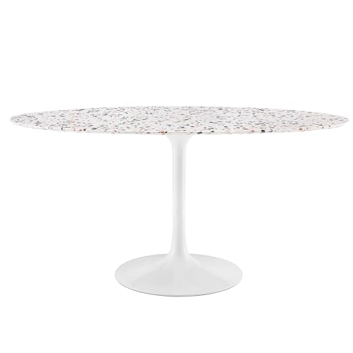 Lippa 60Inch Oval Dining Table Elegant Terrazzo White Finish Modern Kitchen Room Entertaining Home Furniture Quality Stylish Durable Refined Versatile Contemporary