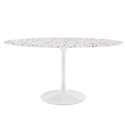 Lippa 60Inch Oval Dining Table Elegant Terrazzo White Finish Modern Kitchen Room Entertaining Home Furniture Quality Stylish Durable Refined Versatile Contemporary