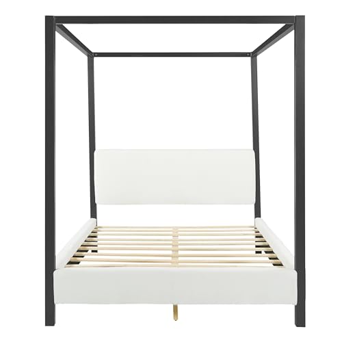 LUMISOL Queen Size Metal Canopy Bed with Upholstered Headboard, view 8