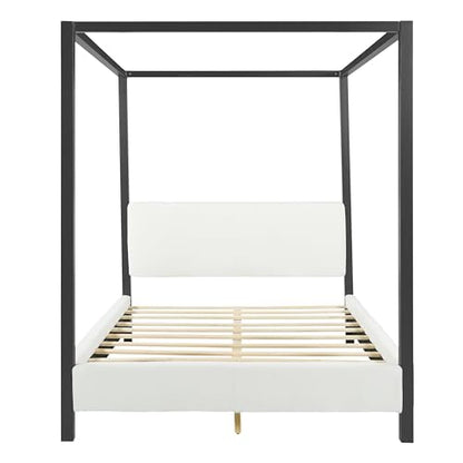 LUMISOL Queen Size Metal Canopy Bed with Upholstered Headboard, view 8