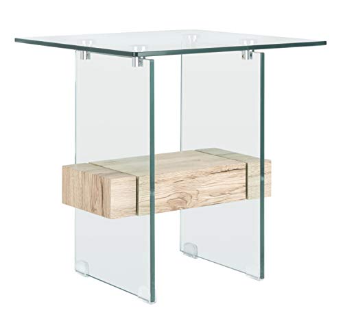 SAFAVIEH Home Collection – Kayley Modern Glass Accent Table with Natural Shelf, Clean-Lined Side Table for Living Room or Bedroom (ACC7001A)