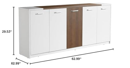 Leon 87" Wood Office Furniture Set of 3pcs | Executive Right Side L Shaped Corner Desk & File Drawers w/Telescopic Rail | Coffee Table | Storage Cabinet w/Chrome Handles | Modern Home Workstation