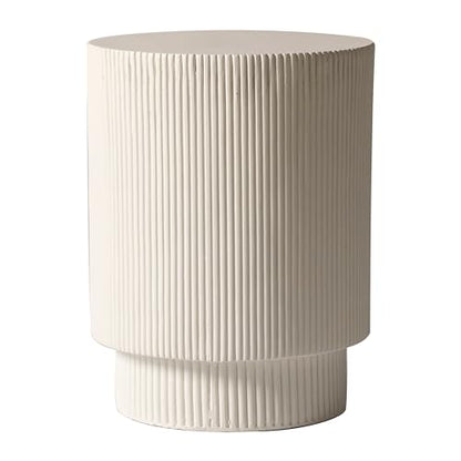 Modern Side Table Round Fiberstone Top Accent End Table for Home, Outdoor Patio, Living Room Sofa, Weather-Resistant, Eden Series in White