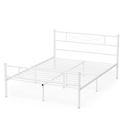 Full Size Bedframe Metal Bed Frame with Headboard and Footboard Mattress Foundation Support Platform Bed No Box Spring Needed, Popular Style White