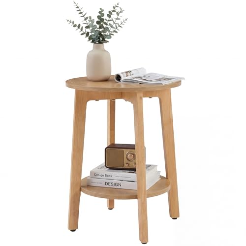 Bedside End Table for Small Spaces, 2-Tier Boho Accent Side Table with Storage Shelf, 15.8" Wood Modern Nightstand for Living Room, Bedroom, Home Office, Natural Wood