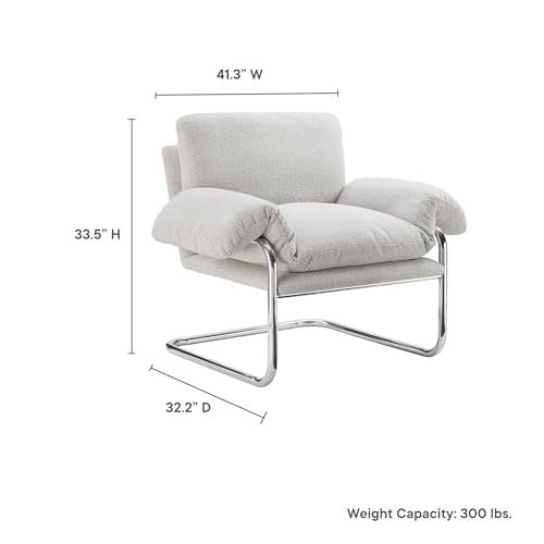 Ansel Boucle Accent Chair in Newsprint - Fabric Lounge Chair for Living Room, Bedroom - Upholstered Corner Reading Chair with Arms and Removable Cushions