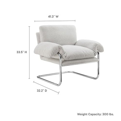 Ansel Boucle Accent Chair in Newsprint - Fabric Lounge Chair for Living Room, Bedroom - Upholstered Corner Reading Chair with Arms and Removable Cushions