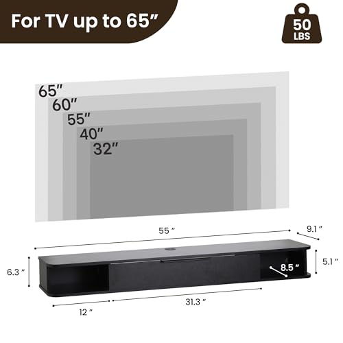 Floating TV Stand, 55" Wall Mounted TV Cabinet, view 3