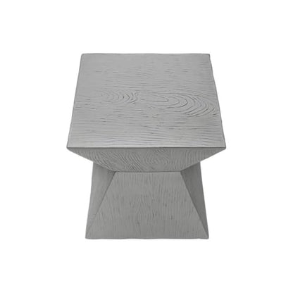 25" Geometric Indoor/Outdoor Accent Table, Gray Finish, Weather-Resistant Magnesium Oxide, Wood-Grain Textured Base, Modern Side Table for Patio, Living Room, or Bedroom Use