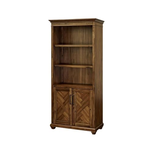Wood Bookcase W/Doors Office Storage Fully Assembled in Brown