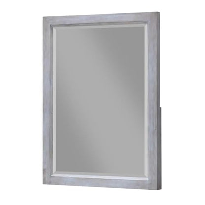 Contemporary Wood Rectangular Mirror, Grey/White Finish, 33 in Wide, Beveled Edge, Framed Design, Dresser Mount, Transitional Style for Living Room or Bedroom Decor