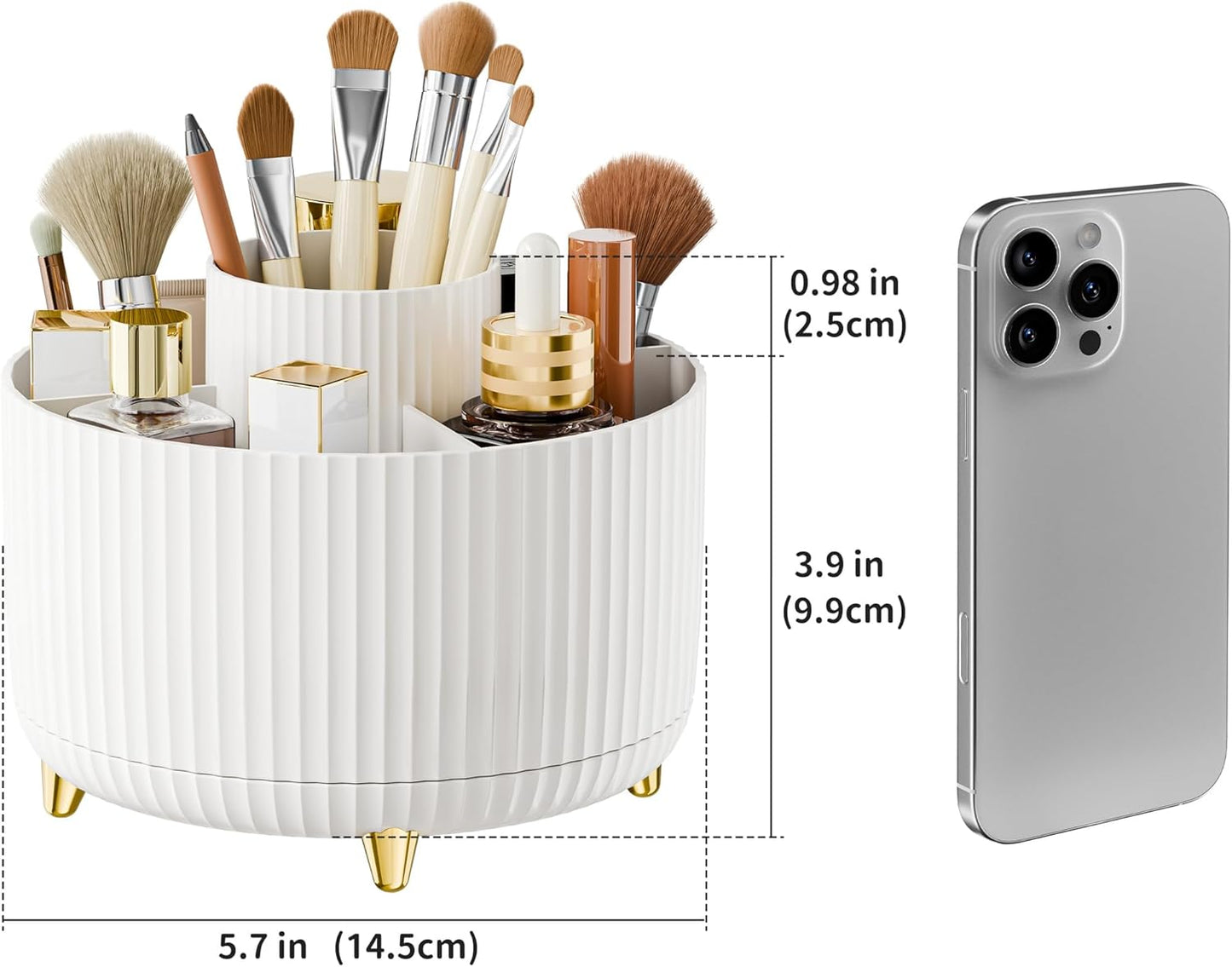 360° Rotate Makeup Brush Holder Organizer, Makeup Organizers Countertop, Makeup Organization and Skincare Storage for Vanity, Desktop, Bathroom (White)
