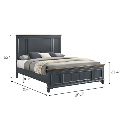 Riverton Wood 3-Piece Bedroom Set, Shiplap Panel King Bed with 2 Nightstands in Slate Blue