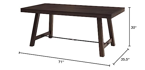 Liam Rustic Farmhouse Trestle Style Dining Table, 70 Inch, Dark Brown Oak