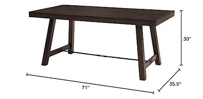 Liam Rustic Farmhouse Trestle Style Dining Table, 70 Inch, Dark Brown Oak
