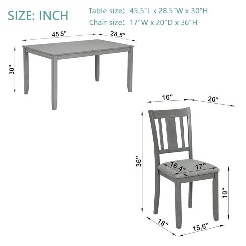 LUMISOL 5-Piece Modern Dining Set, Rectangular Wooden Kitchen Table with 4 Upholstered Chairs for Kitchen, Dining Room, Living Room, Grey
