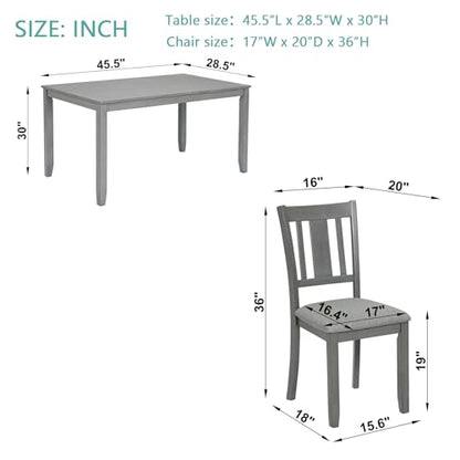 LUMISOL 5-Piece Modern Dining Set, Rectangular Wooden Kitchen Table with 4 Upholstered Chairs for Kitchen, Dining Room, Living Room, Grey
