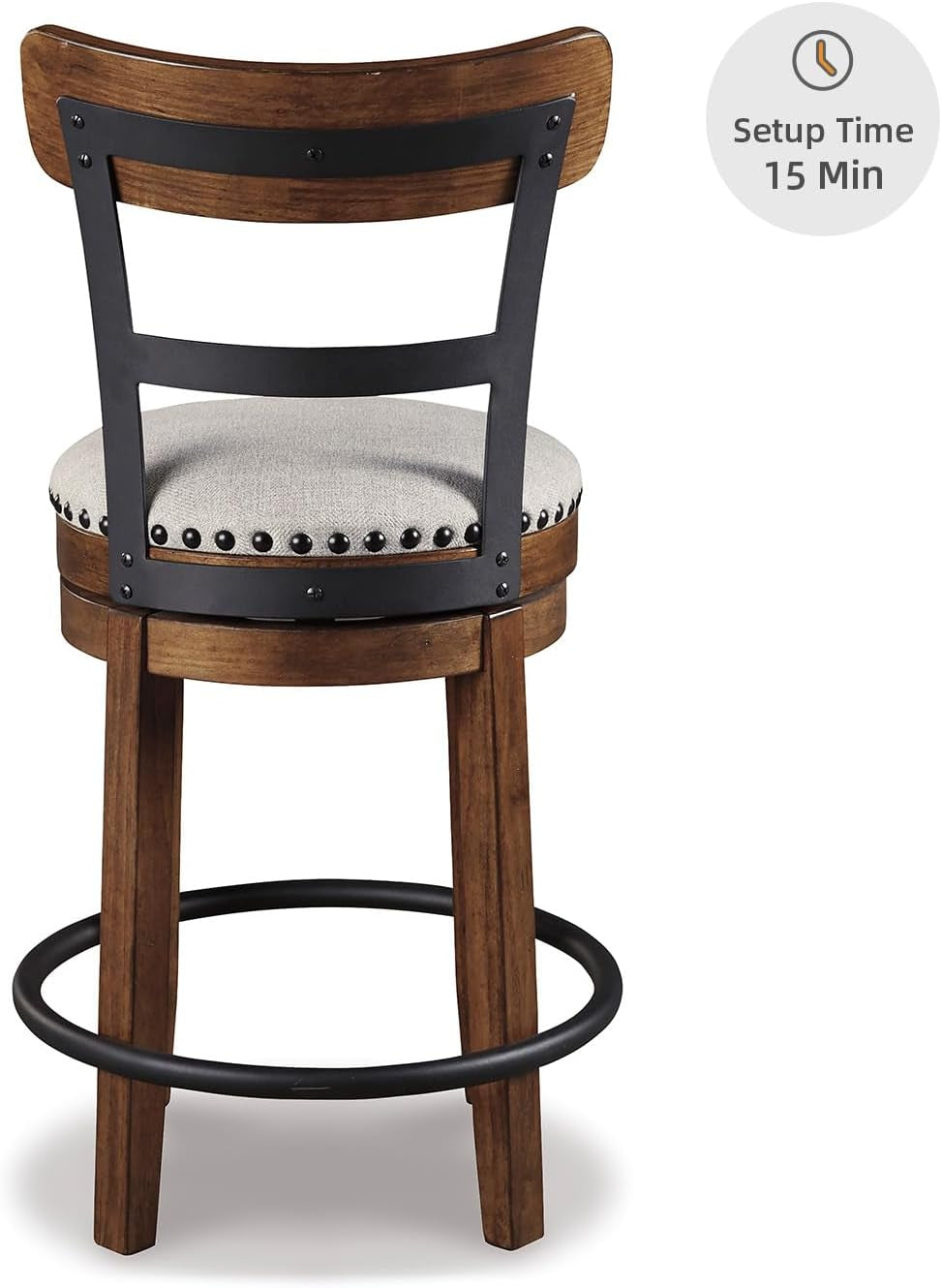 Valebeck Rustic Farmhouse 24.5” Counter Height Swivel Bar Stool, Brown