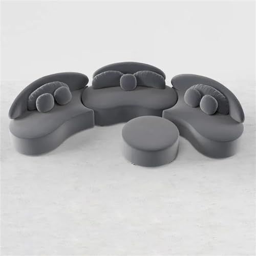 Velvet Sectional Sofa Set with Ottoman 7-Seat Curved Floor in Deep Gray