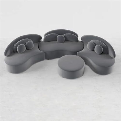 Velvet Sectional Sofa Set with Ottoman 7-Seat Curved Floor in Deep Gray