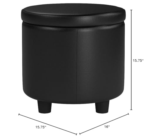 Designs4Comfort Round Accent Storage Ottoman in Black Faux Leather Fabric