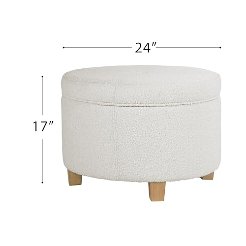 24" Large Round Storage Ottoman - Cream Boucle