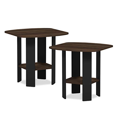 Simple Design Side Table Set of 2, 2-Tier Modern End Table with Soft Edges, Open Shelves Night Stand, Bedside Table, for Living Room, Bedroom, Columbia Walnut
