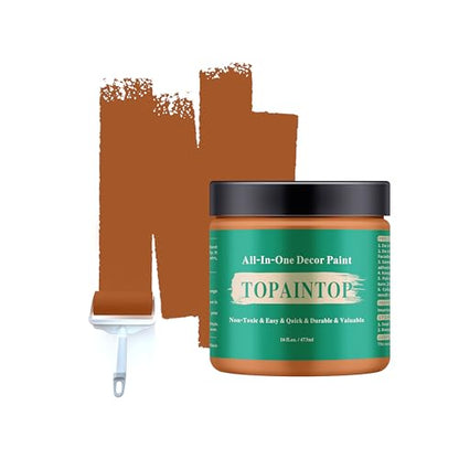 All-in-One Water-Based Wood Refinishing Paint - Low VOC, Fast-Drying, for Furniture, Cabinets & Doors - Easy Furniture Makeovers, with Paint Roller (Orange Brown, 16 Fl Oz)