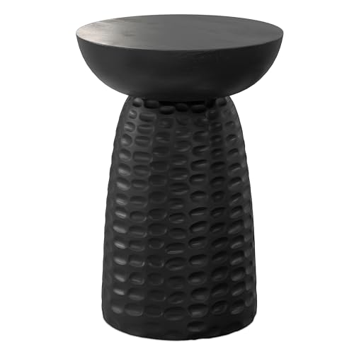 Boyd End Table - 13" Wide x 18" High Solid Mango Wood Round Accent Table in Black, Handcrafted Contemporary Nightstand or Lamp Stand for Living Room, Bedroom, or Office, Assembled