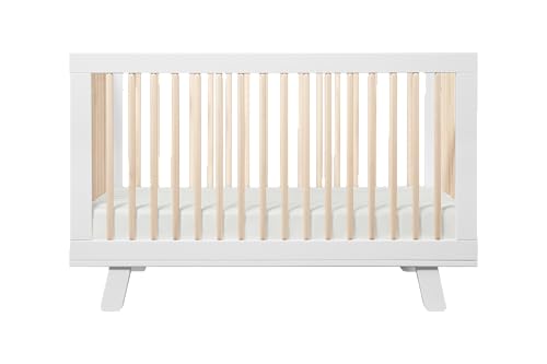 Babyletto Hudson 3-in-1 Convertible Baby Crib, White & Washed Natural | Baby Crib Converts to Toddler Bed & Daybed - GREENGUARD Gold Certified, Easy to Assemble - Includes Toddler Conversion Kit