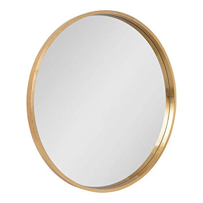 Travis Round Wood Wall Mirror, 31.5" Diameter, Gold, Modern Glam Wall Décor Accent