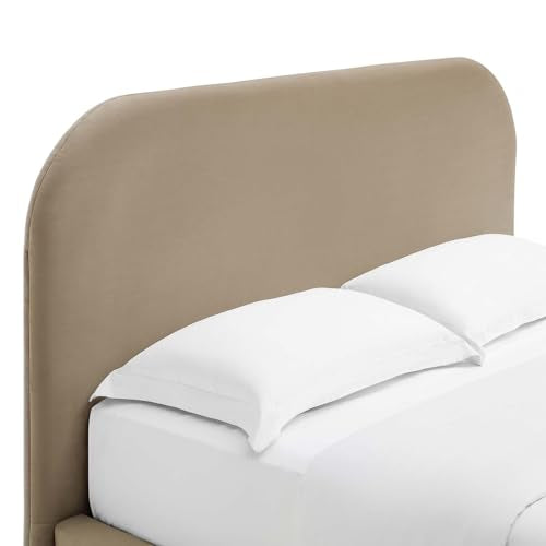 Keynote Modern Queen Bed Frame with Curve Shaped Headboard in Taupe, view 8