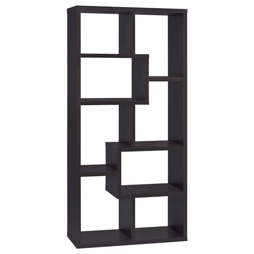 Coaster Theo 71-Inch 6-Shelf Bookshelf with Storage, Cappuccino 800264, view 2