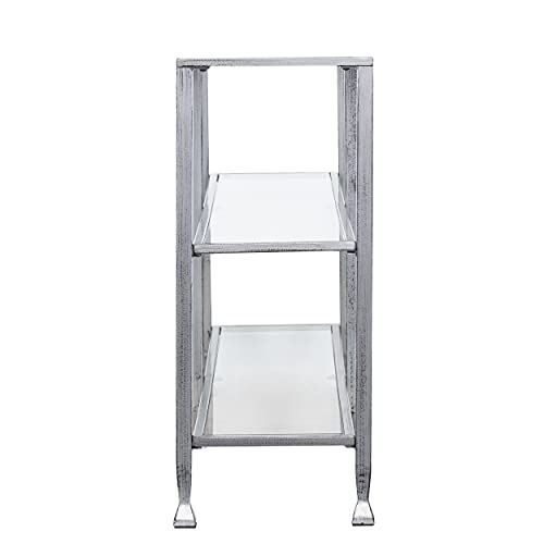 Jaymes 3 Tier Glass Console Media Table, Silver Frame Finish, distressed silver (AMZ1770MC)