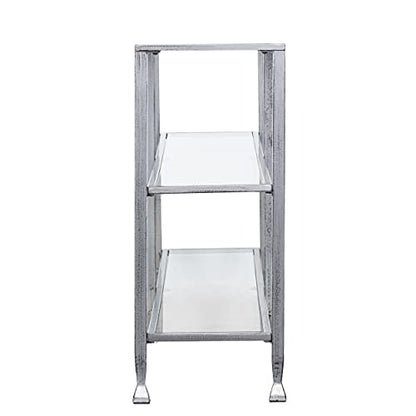 Jaymes 3 Tier Glass Console Media Table, Silver Frame Finish, distressed silver (AMZ1770MC)