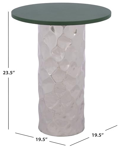 SAFAVIEH Home Collection – Hasu Green Faux Leather & Silver Metal Side Table, Round Top Accent Table (FOX5534A)