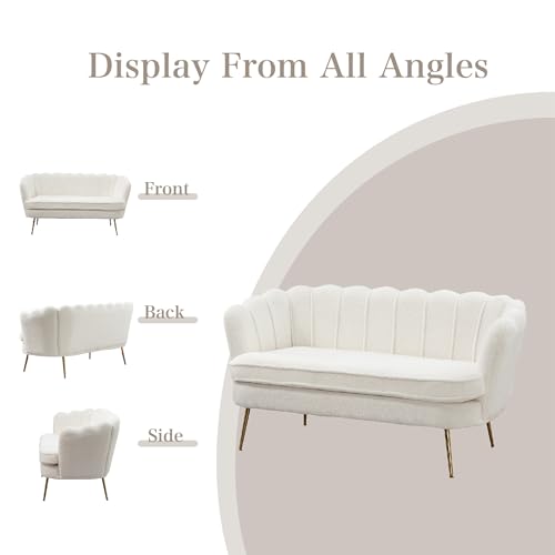 Upholstered Small Loveseat for Small Space with Golden Legs,Ivory