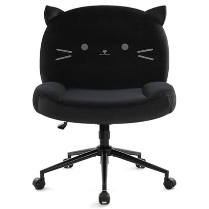Armless Office Desk Chair with Wheels,Ergonomic Criss Cross Legged Computer Chair with Fabric Padded, Height Adjustable Wide Seat Vanity Chairs,Mid Back Task Chair for Home, Bedroom (Black)