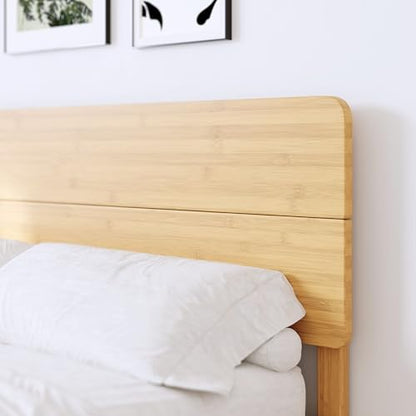 Queen Size Bamboo Wood Platform Bed Frame with Headboard, Natural, view 4