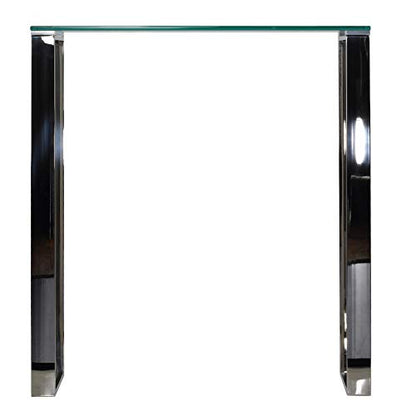 Forli Small Entry Way Console Table Contemporary Glass and Stainless Steel Finish 28 in Wide Accent, Silver and Clear